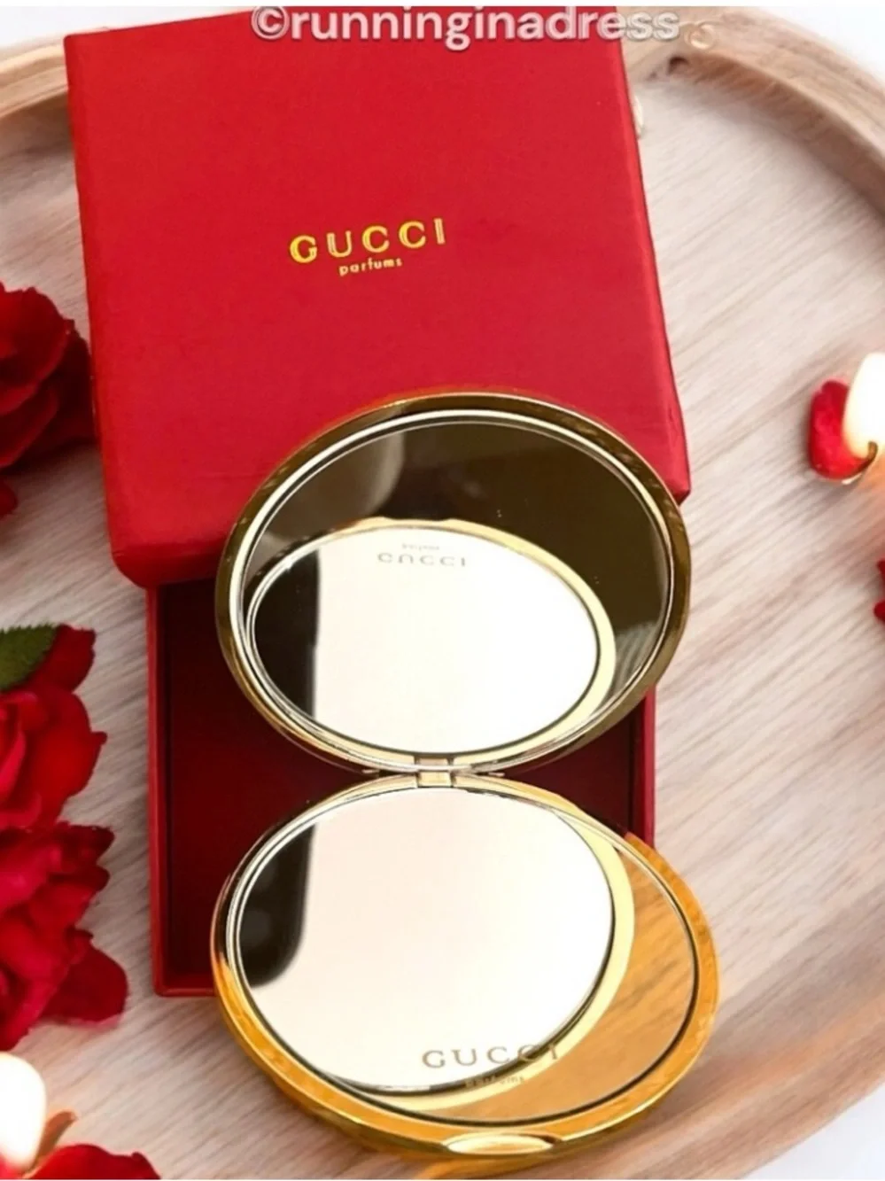 NIB Gucci Parfums Gold Embossed Monogram Compact Double Makeup Pocket Mirror